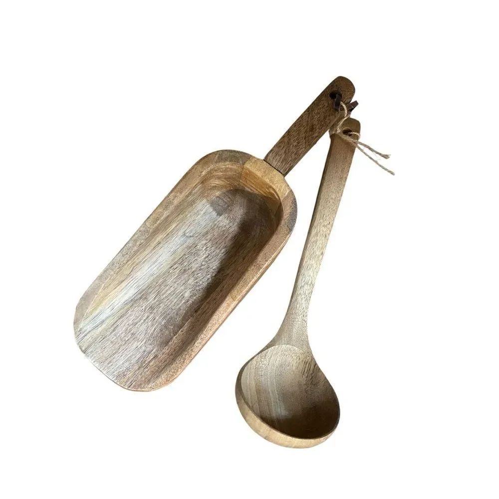 Rustic Wooden Spoon and Scoop Set